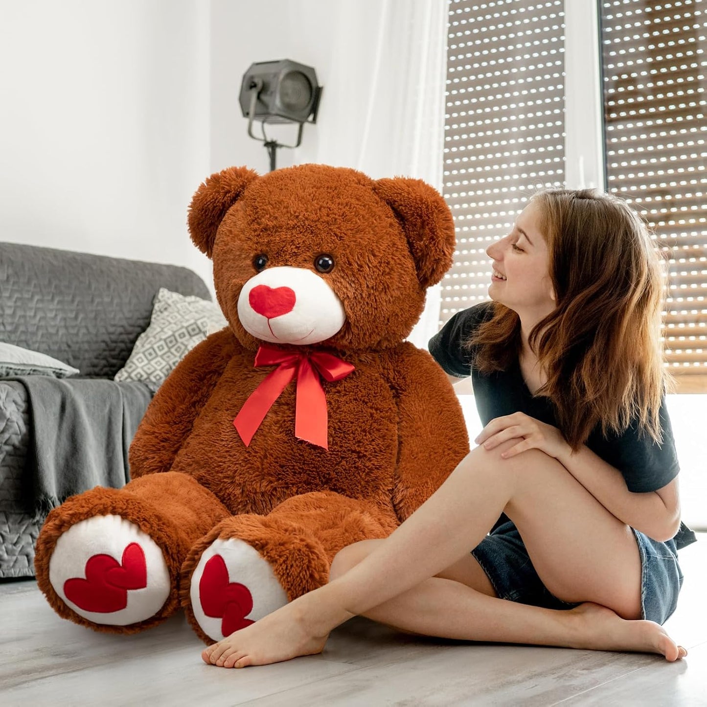 Giant Teddy Bear – 36" Plush Stuffed Animal with Red Heart, Brown